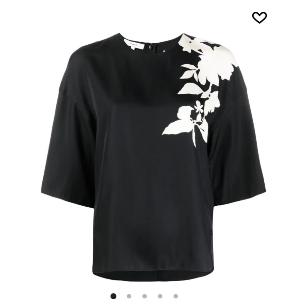 VINCE NWT Two-tone Floral Print Satin Silk Tee sz S